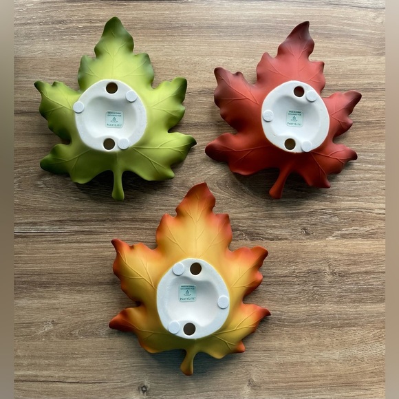 NWOB Partylite Whispering Leaves Set of 3 Ceramic Candle Holders Fall Decor - Picture 2 of 8
